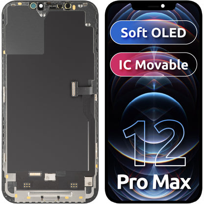 Display mit MP Touchscreen kompatibel mit Apple iPhone 12 Pro Max, mit Rahmen, Soft OLED IC Movable FHD Version, Schwarz
