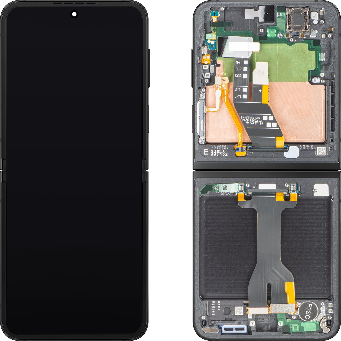Écran avec Touchscreen Samsung Galaxy Z Flip7 FE F761, avec Cadre, Sous Inner, Noir, Pack de Service GH82-37734A