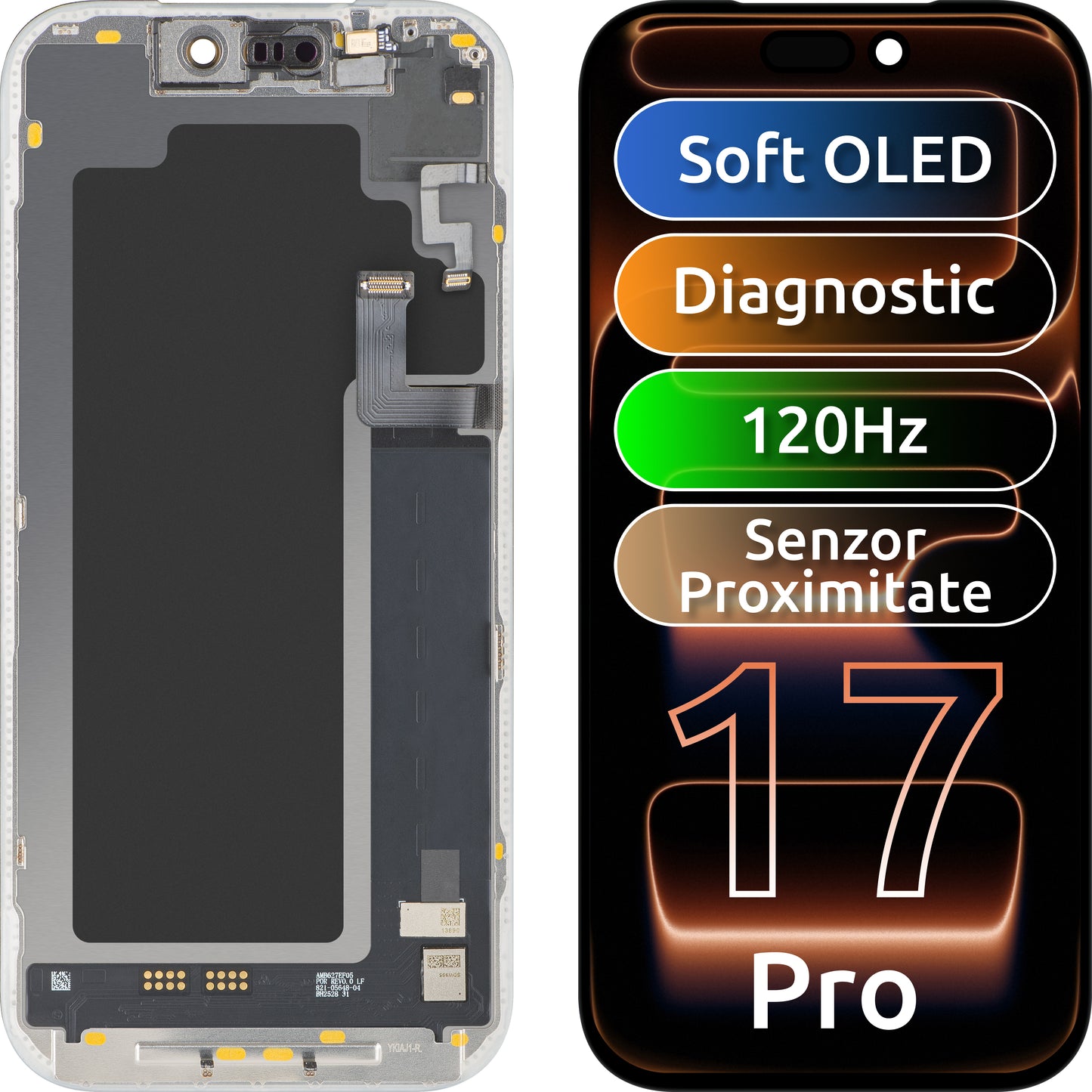 Écran tactile avec capteur de proximité lumière MP compatible avec Apple iPhone 17 Pro, avec cadre, version logicielle OLED FHD 120Hz diagnostic, noir