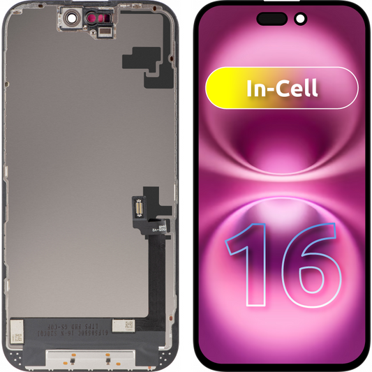 Display mit Touchscreen ZY für Apple iPhone 16, mit Rahmen, LCD In-Cell Version, Schwarz