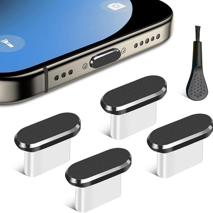 Bouchon Anti-Poussière Port Téléphone Techsuit AD1, USB-C, Set de 4 pièces, Noir