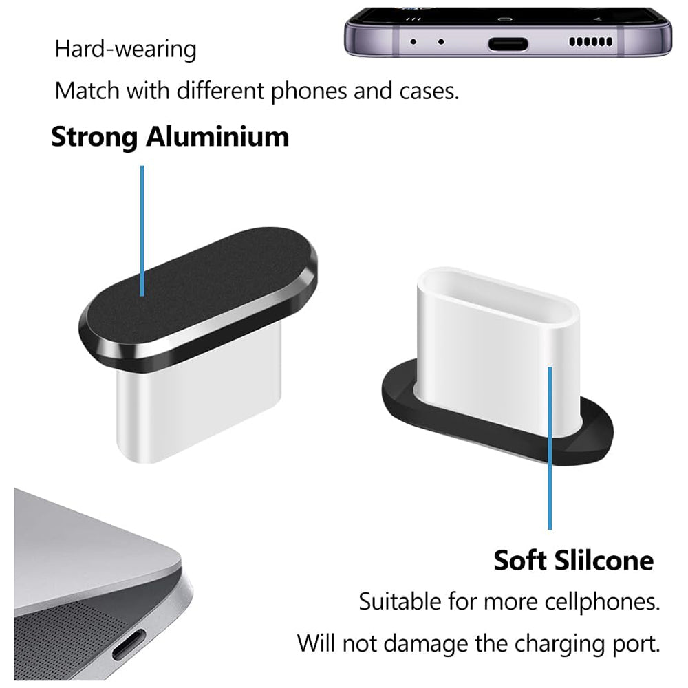 Bouchon Anti-Poussière Port Téléphone Techsuit AD1, USB-C, Set de 4 pièces, Noir