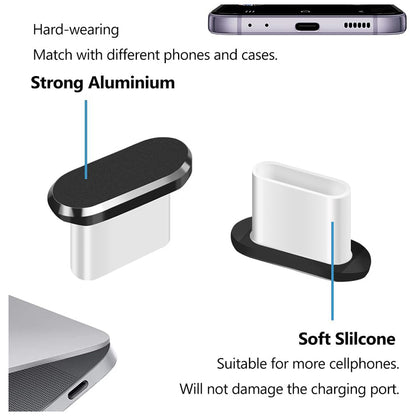 Bouchon Anti-Poussière Port Téléphone Techsuit AD1, USB-C, Set de 4 pièces, Noir