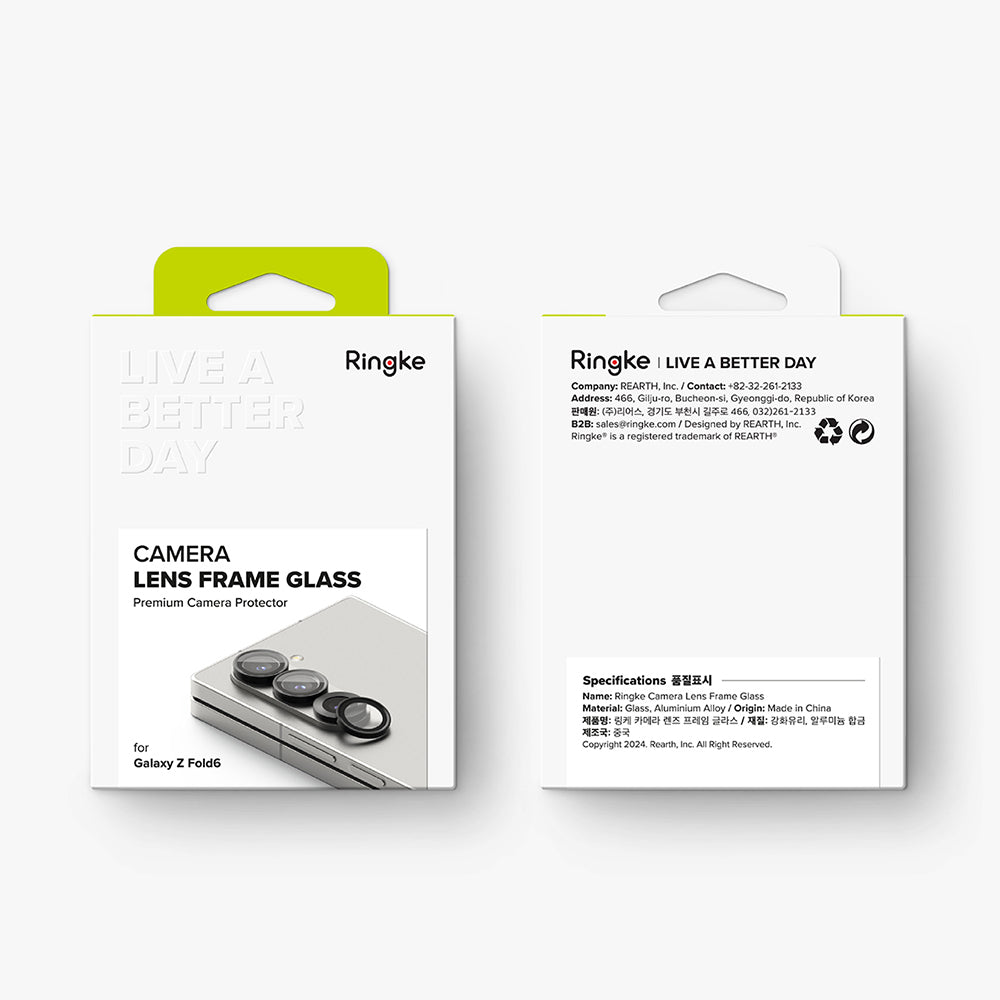 Film de protection pour caméra arrière Ringke pour Samsung Galaxy Z Fold6 F956, Verre trempé, Lot de 2 pièces, Noir