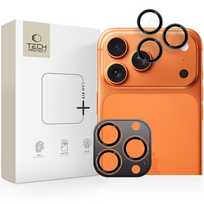 Film de protection pour caméra arrière Tech-Protect CamRing Fit+ pour Apple iPhone 17 Pro Max / 17 Pro / 16 Pro Max, Verre Trempé, Noir