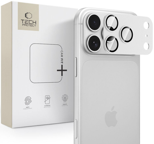 Film de protection pour caméra arrière Tech-Protect CamFull Fit+ pour Apple iPhone 18 Pro Max, Verre trempé, Argenté