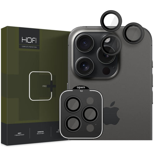 Film de protection pour caméra arrière HOFI CamRing PRO+ pour Apple iPhone 15 Pro Max / 15 Pro, Verre trempé, Noir