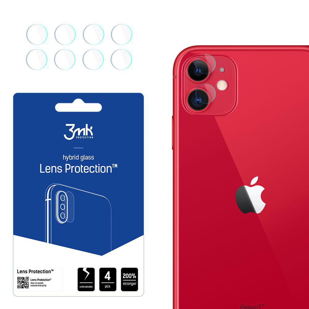 3MK Schutzfolie für die Rückkamera des Apple iPhone 11, flexibles Glas, 4er-Set, transparent