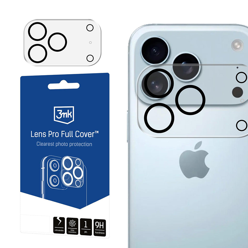 Film de protection Caméra Arrière 3MK Pro Full Cover pour Apple iPhone 17 Pro Max, Verre Trempé, Noir