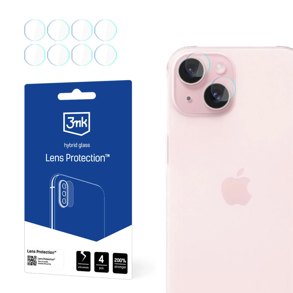 Film de protection pour caméra arrière 3MK Protection pour Apple iPhone 15, verre flexible, lot de 4 pièces, transparent