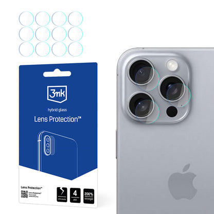 3MK Schutzfolie für die Rückkamera des Apple iPhone 16 Pro Max, flexibles Glas, 4er-Set, transparent