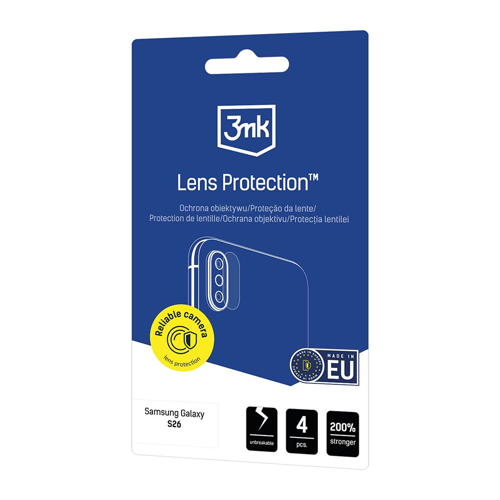Film de protection pour caméra arrière 3MK Protection pour Samsung Galaxy S26 S942, Verre Trempé, Lot de 4 pièces, Transparent
