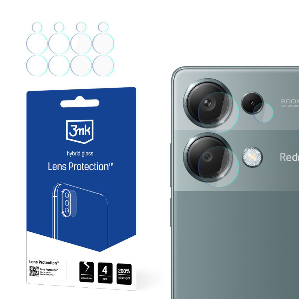 3MK Schutzfolie für die Rückkamera des Xiaomi Redmi Note 13 Pro 4G, flexible Glasfolie, 4er-Set, transparent