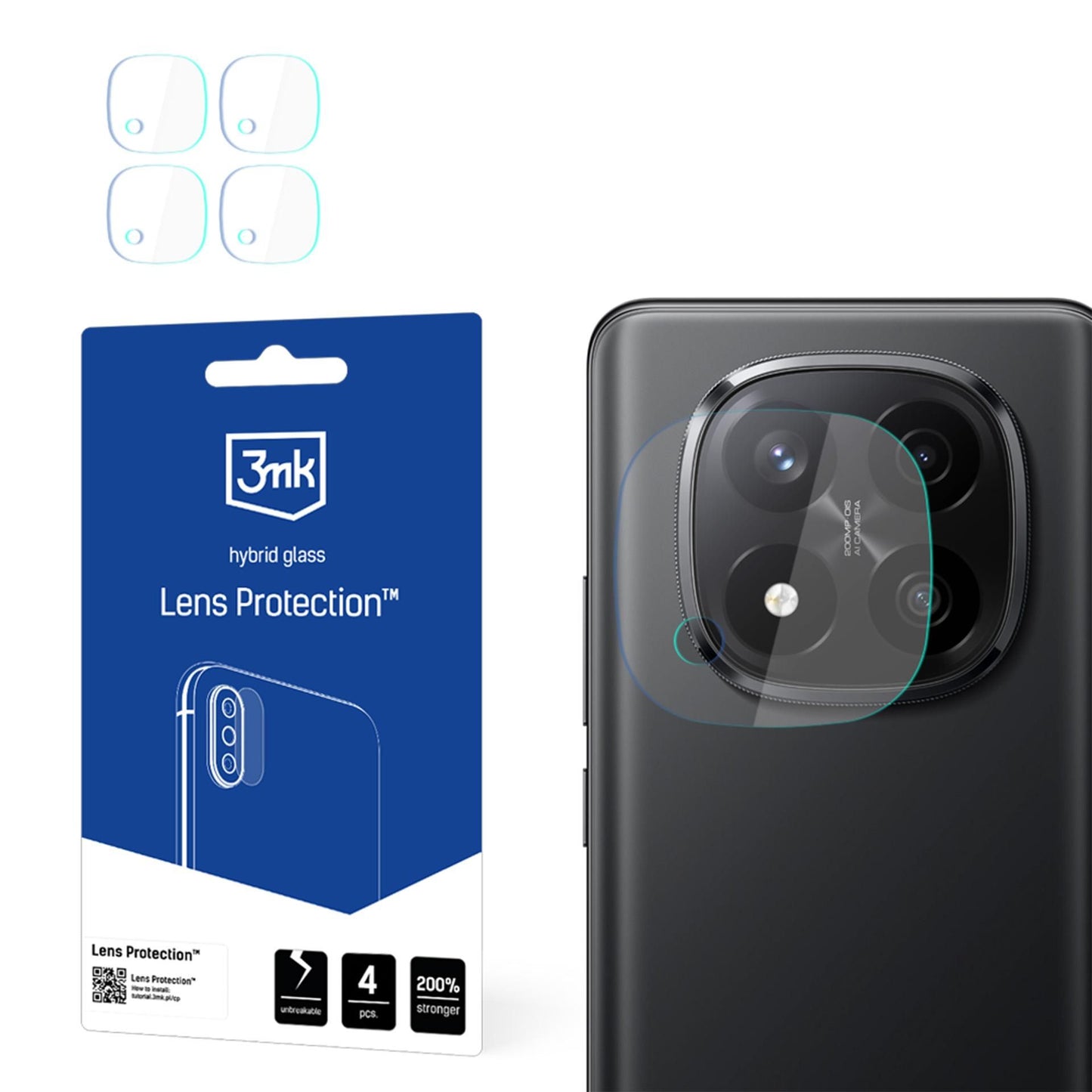 3MK Schutzfolie für die Rückkamera des Xiaomi Redmi Note 14 Pro+ 5G, flexibles Glas, 4er-Set, transparent