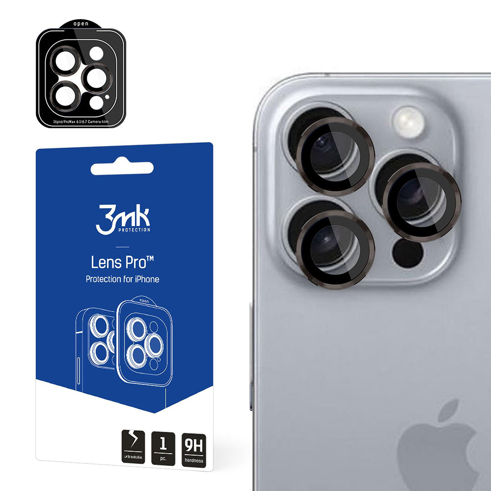 3MK Protection Pro Rückkamera-Schutzfolie für Apple iPhone 16 Pro Max / 16 Pro, gehärtetes Glas, Grau