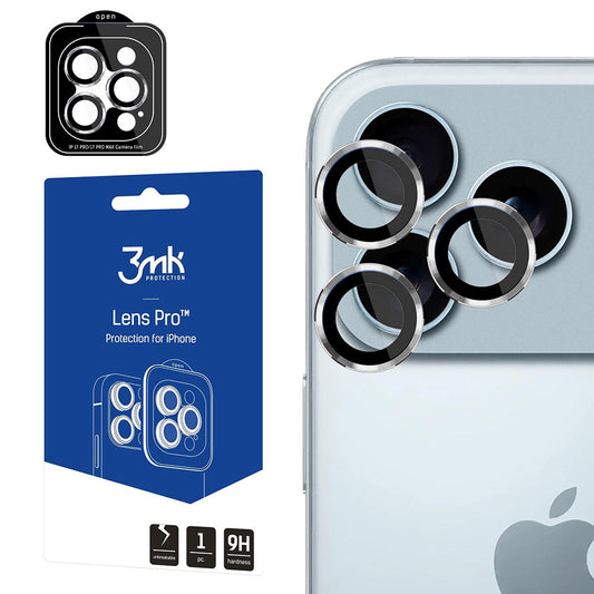 Schutzfolie 3MK Protection Pro für die Rückkamera des Apple iPhone 17 Pro Max / 17 Pro, gehärtetes Glas, Silberfarben