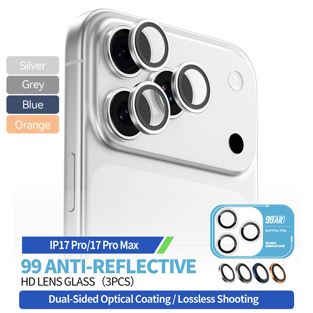 Film de protection Caméra Arrière Blueo 99 Anti-Reflet HD pour Apple iPhone 17 Pro Max / 17 Pro, Verre Trempé, Argenté