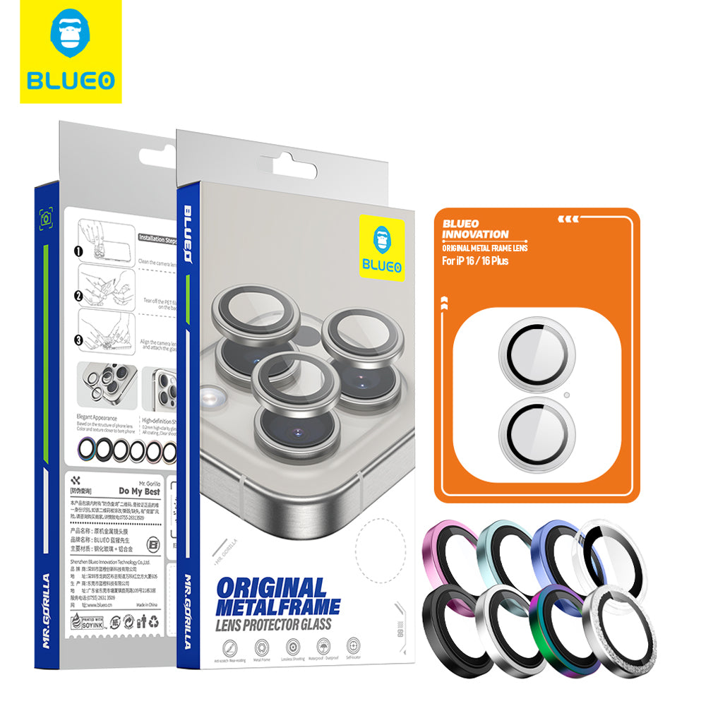 Blueo Metal Frame Rear Camera Protective Film for Apple iPhone 15 Pro Max, Tempered Glass, Blue