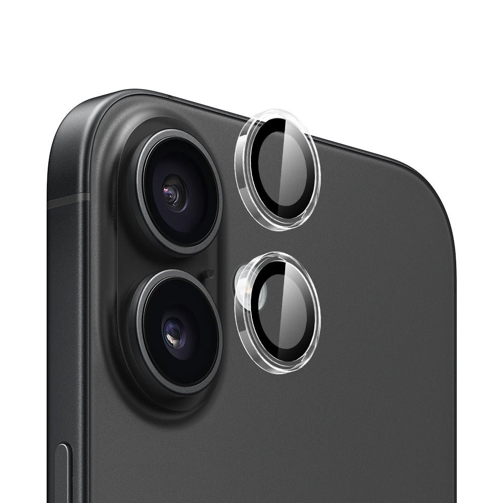 Blueo Metal Frame Rückkamera-Schutzfolie für Apple iPhone 16 Plus / 16, gehärtetes Glas, transparent