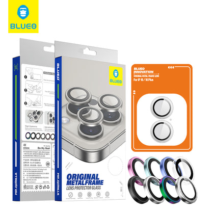 Blueo Metal Frame Rückkamera-Schutzfolie für Apple iPhone 16 Plus / 16, gehärtetes Glas, transparent