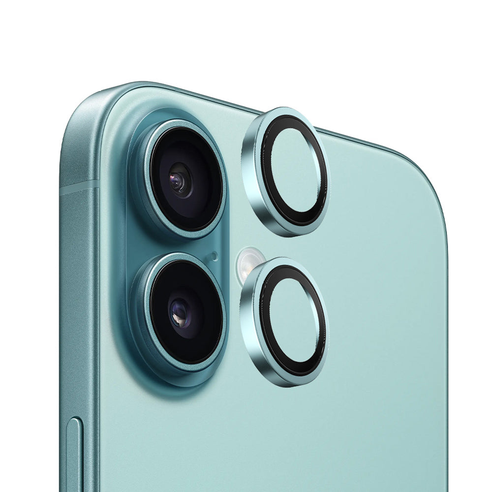 Blueo Metal Frame Rückkamera-Schutzfolie für Apple iPhone 16 Plus / 16, gehärtetes Glas, Grün