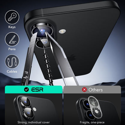 ESR Armorite Rear Camera Protection Film for Apple iPhone 17 / 16 Plus / 16, Tempered Glass, Black