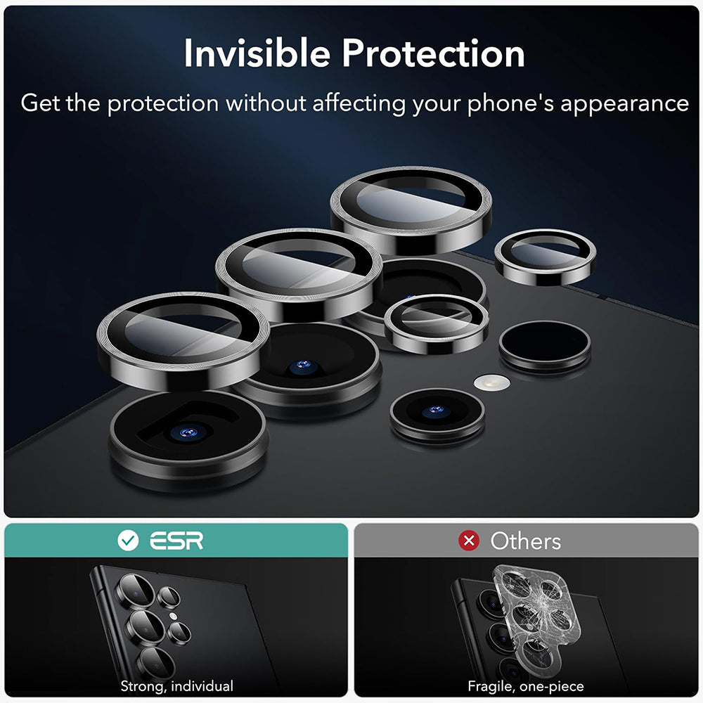 Schutzfolie ESR für die Rückkamera des Samsung Galaxy S24 Ultra S928, gehärtetes Glas, Set mit 2 Stück, Schwarz