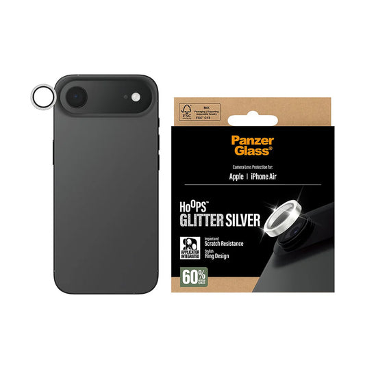 Film de protection pour caméra arrière PanzerGlass Hoops Glitter pour Apple iPhone 17 Air, Verre Trempé, Argenté
