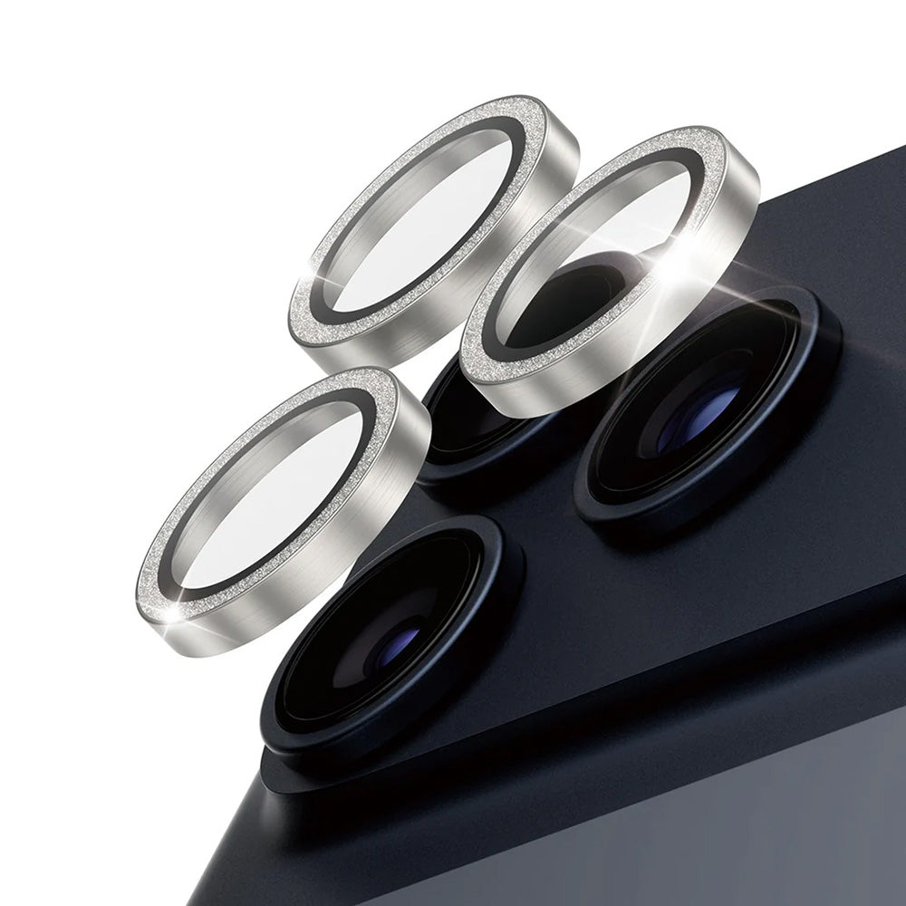 Schutzfolie PanzerGlass Hoops Glitter für die Rückkamera des Apple iPhone 17 Pro Max / 17 Pro / 16 Pro Max / 16 Pro, gehärtetes Glas, Silberfarben