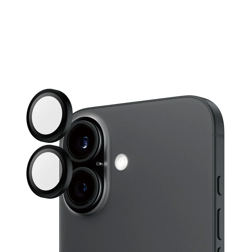 Schutzfolie PanzerGlass Hoops für die Rückkamera des Apple iPhone 16 Plus / 16, gehärtetes Glas, Schwarz