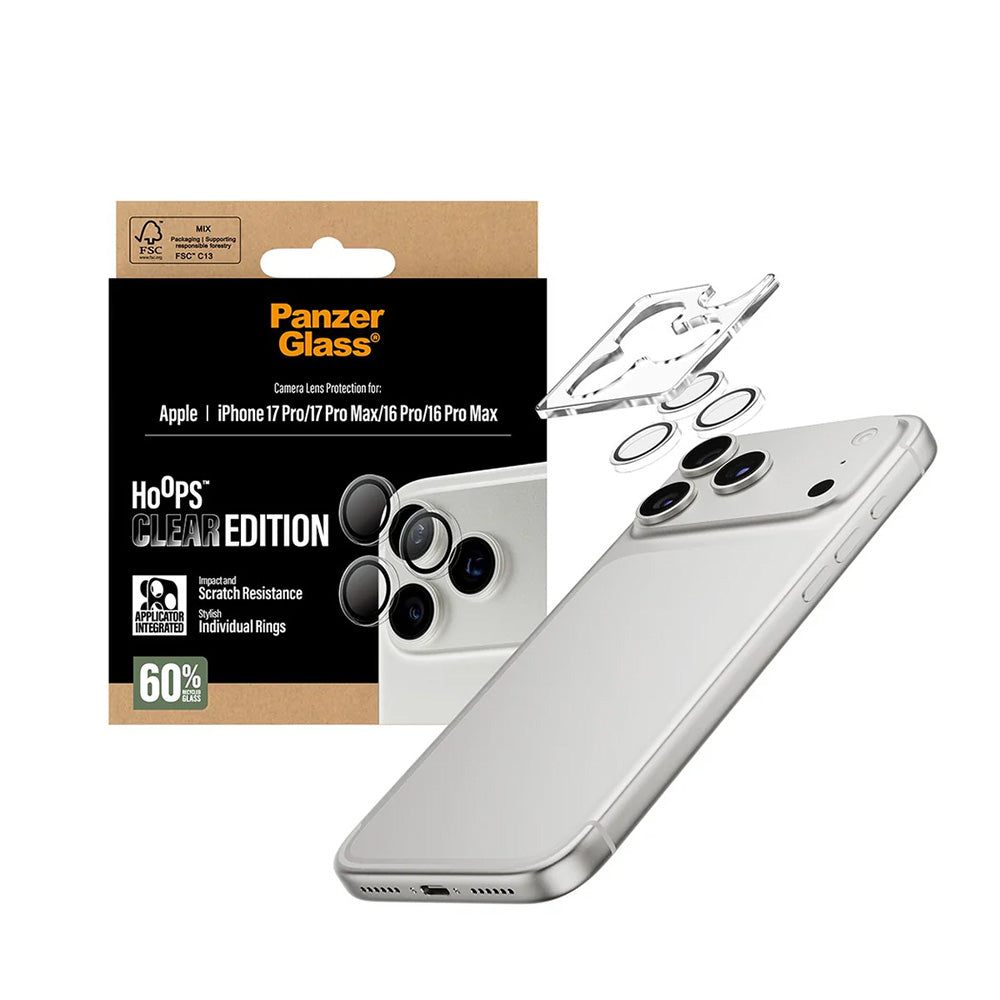 Film de protection pour caméra arrière PanzerGlass Hoops pour Apple iPhone 17 Pro, Verre Trempé, Transparent