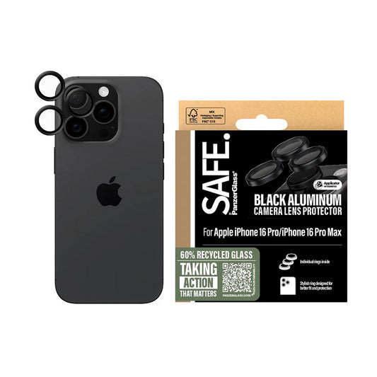 Film de protection pour caméra arrière PanzerGlass Safe. pour Apple iPhone 16 Pro Max / 16 Pro, Verre Trempé, Noir.