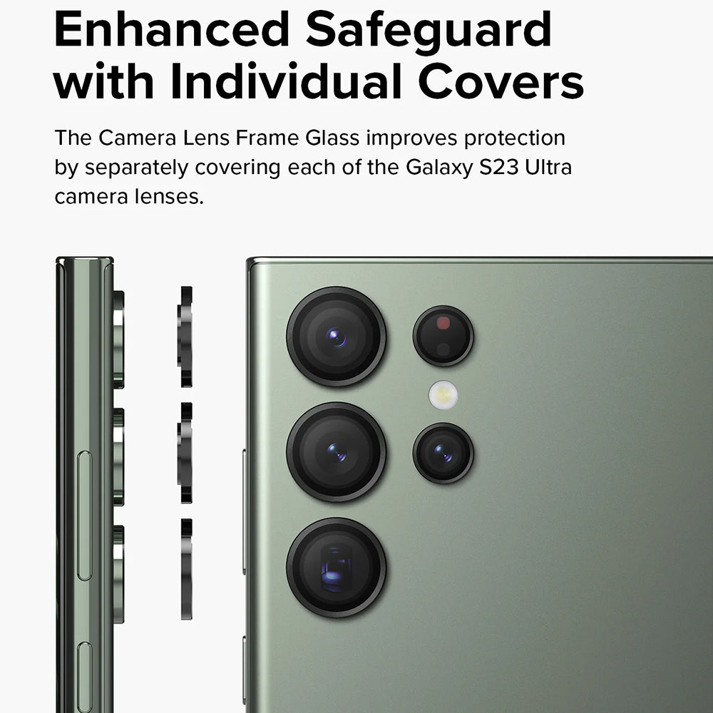 Film de protection Ringke pour caméra arrière Samsung Galaxy S23 Ultra S918, Verre trempé, Noir