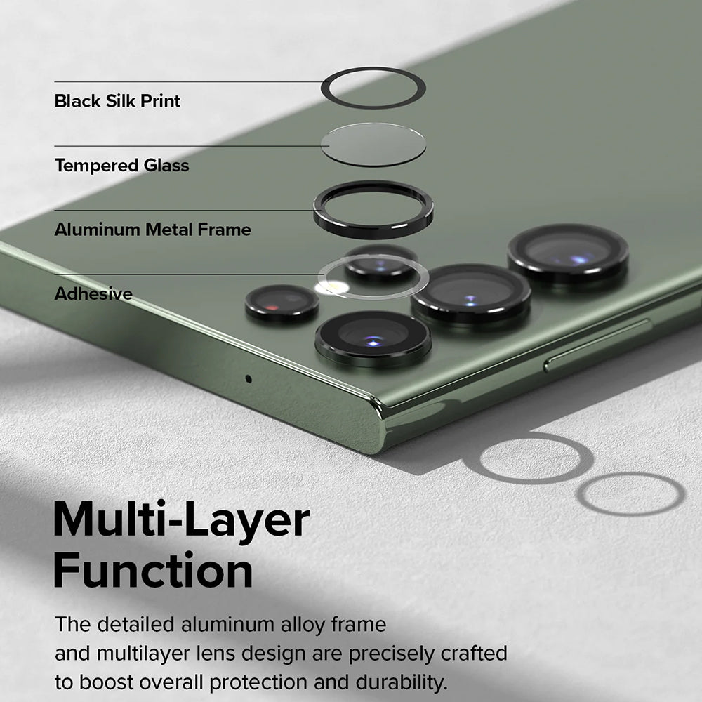 Film de protection Ringke pour caméra arrière Samsung Galaxy S23 Ultra S918, Verre trempé, Noir