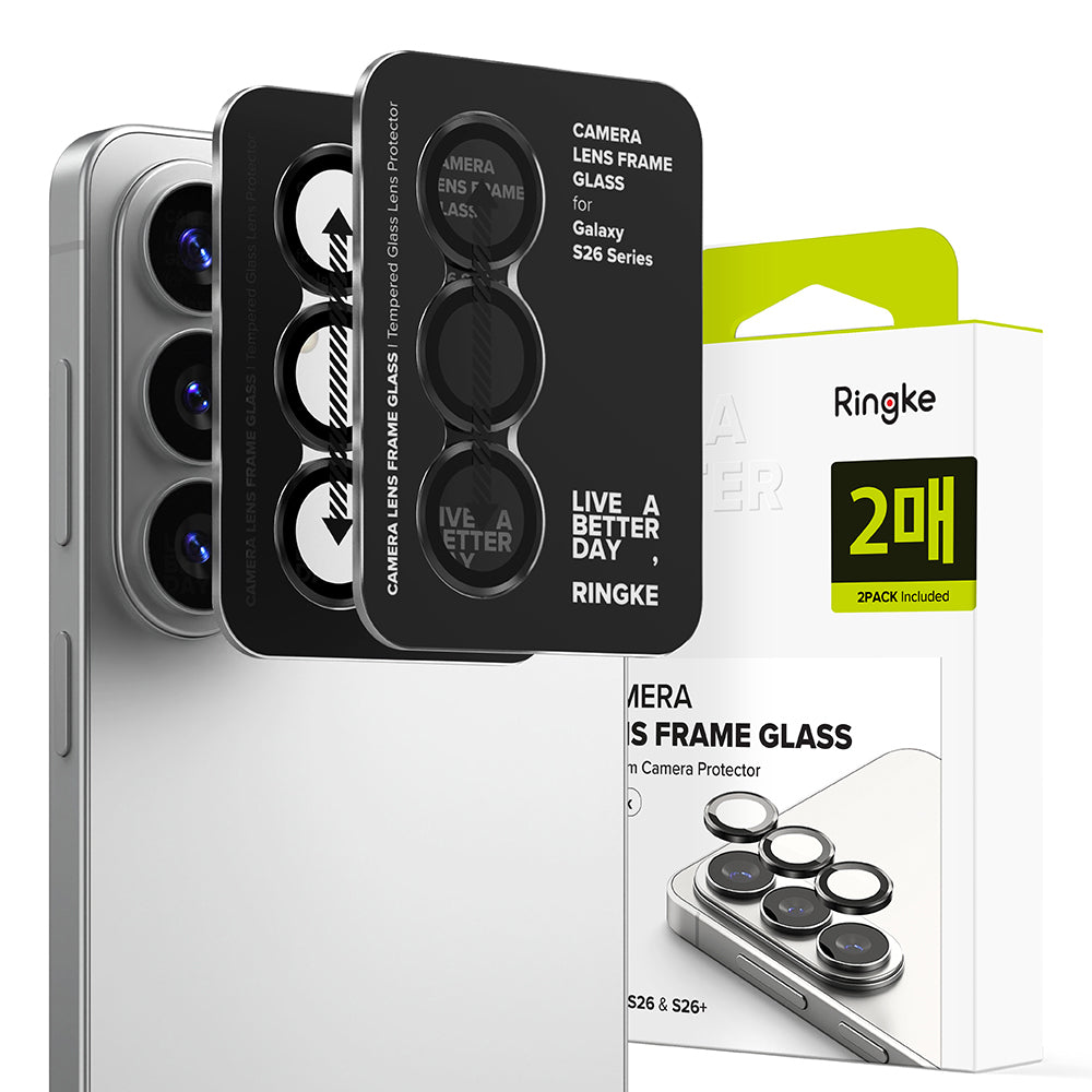 Schutzfolie Ringke für die Rückkamera des Samsung Galaxy S26 Plus S947 / S26, gehärtetes Glas, Set mit 2 Stück, Schwarz
