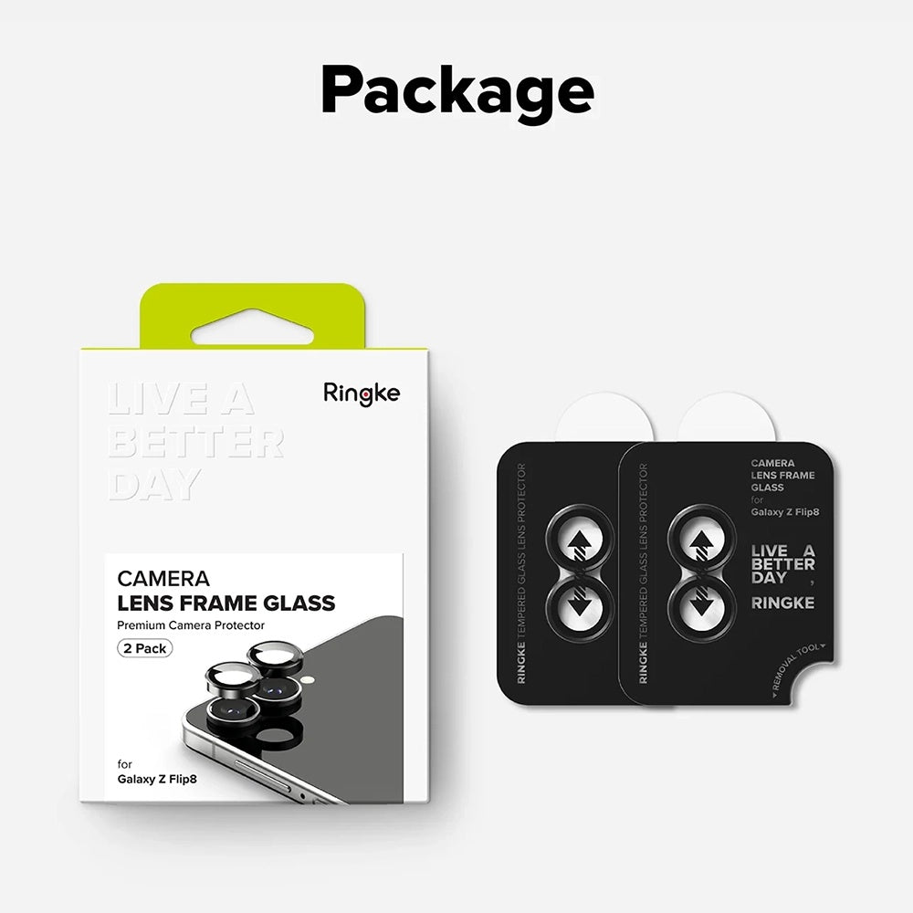 Film de protection pour caméra arrière Ringke pour Samsung Galaxy Z Flip8 F776, Verre trempé, Lot de 2 pièces, Noir