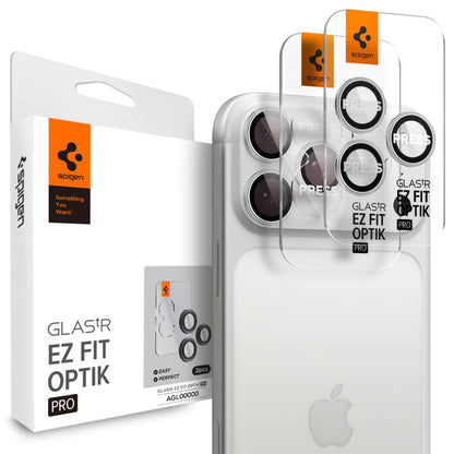 Schutzfolie für die Rückkamera Spigen GlastR EZ FIT Optik Pro für Apple iPhone 17 Pro Max / 17 Pro, Gehärtetes Glas, Set mit 2 Stück, Silberfarben