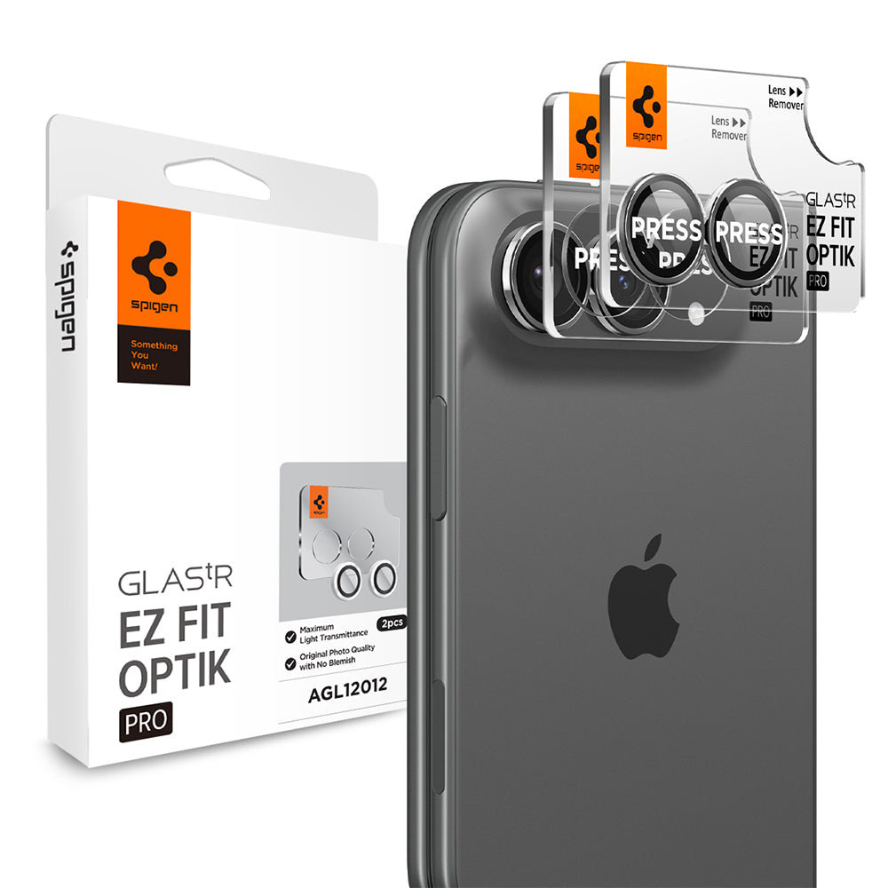 Film de protection pour caméra arrière Spigen GlastR EZ FIT Optik Pro pour Apple iPhone Duo, Verre trempé, Lot de 2 pièces, Gris AGL12012