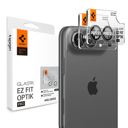 Film de protection pour caméra arrière Spigen GlastR EZ FIT Optik Pro pour Apple iPhone Duo, Verre trempé, Lot de 2 pièces, Gris AGL12012