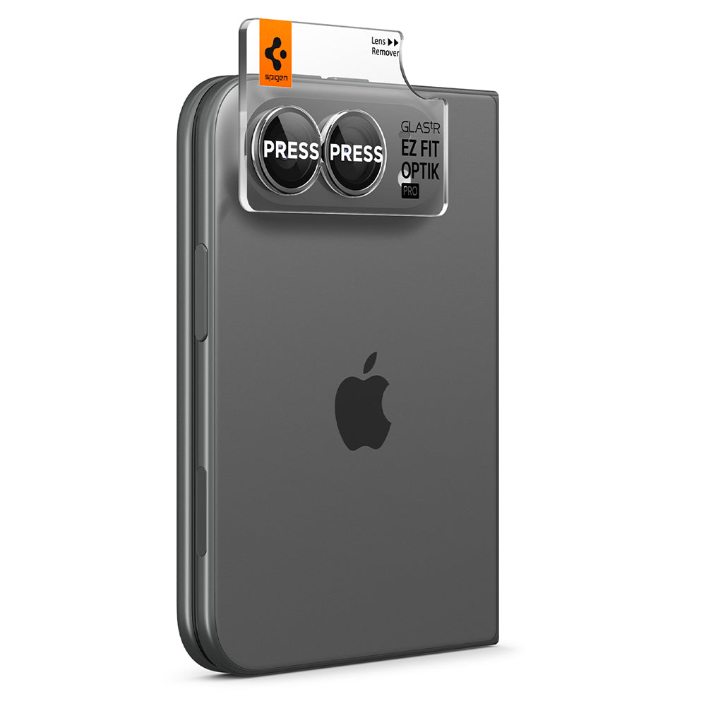 Film de protection pour caméra arrière Spigen GlastR EZ FIT Optik Pro pour Apple iPhone Duo, Verre trempé, Lot de 2 pièces, Gris AGL12012