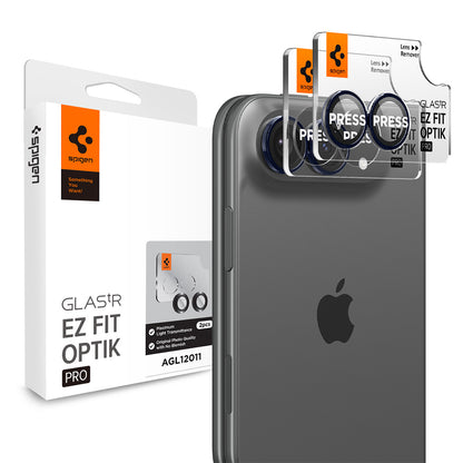 Film de protection pour caméra arrière Spigen GlastR EZ FIT Optik Pro pour Apple iPhone Duo, Verre trempé, Lot de 2 pièces, Bleu marine AGL12011