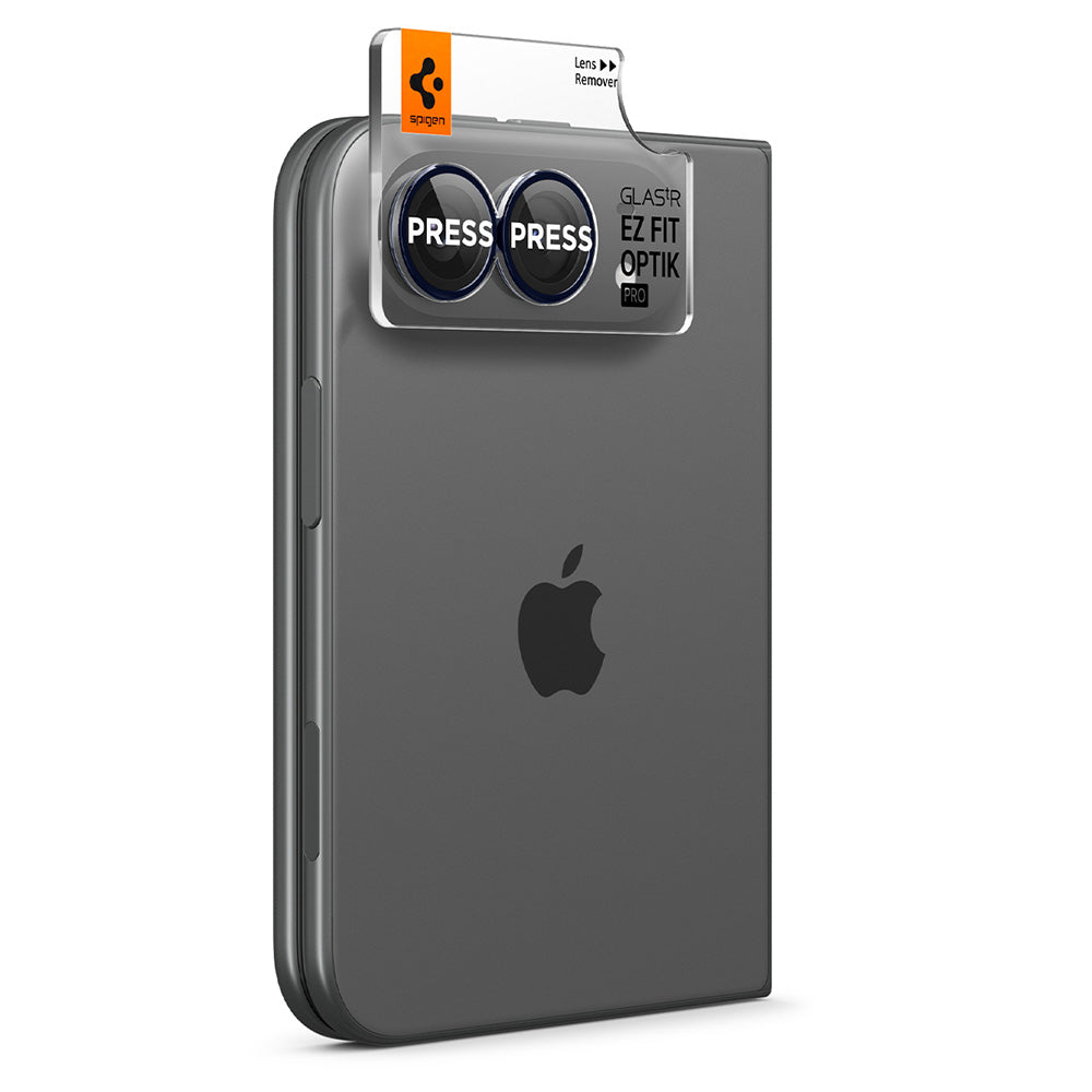 Film de protection pour caméra arrière Spigen GlastR EZ FIT Optik Pro pour Apple iPhone Duo, Verre trempé, Lot de 2 pièces, Bleu marine AGL12011