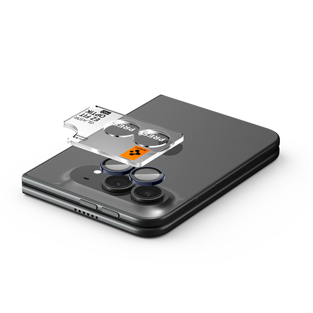 Film de protection pour caméra arrière Spigen GlastR EZ FIT Optik Pro pour Apple iPhone Duo, Verre trempé, Lot de 2 pièces, Bleu marine AGL12011