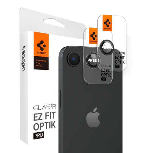 Film de protection Caméra Arrière Spigen GlastR EZ FIT Optik Pro pour Apple iPhone 17e / 16e, Verre Trempé, Set 2 pièces, Noir AGL09279