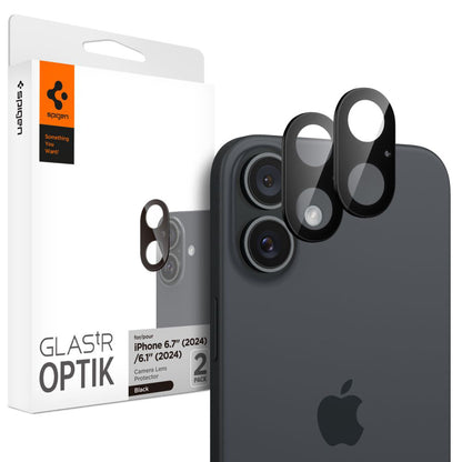 Schutzfolie Rückkamera Spigen GlastR Optik für Apple iPhone 16 Plus / 16, Gehärtetes Glas, Set 2 Stück, Schwarz AGL07922