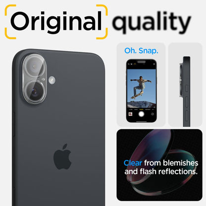 Spigen GlastR Optik Rückkamera-Schutzfolie für Apple iPhone 16 Plus / 16, gehärtetes Glas, 2er-Set, transparent AGL07923