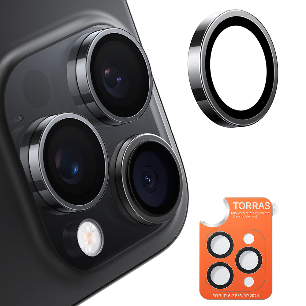 Film de protection pour caméra arrière Torras Lensguard pour Apple iPhone 16 Pro Max / 16 Pro, Verre trempé, Noir