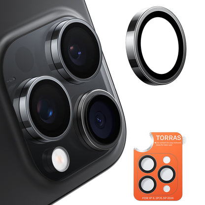 Film de protection pour caméra arrière Torras Lensguard pour Apple iPhone 16 Pro Max / 16 Pro, Verre trempé, Noir
