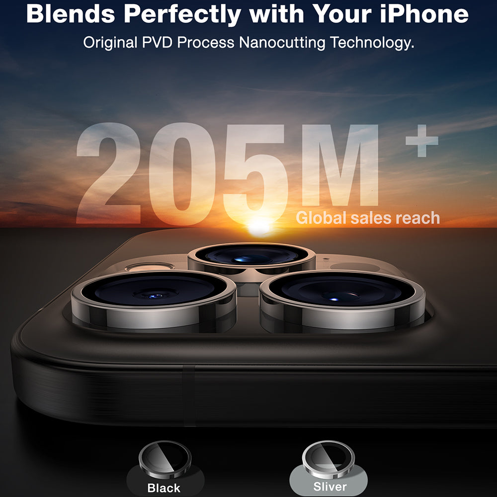 Film de protection pour caméra arrière Torras Lensguard pour Apple iPhone 16 Pro Max / 16 Pro, Verre trempé, Noir