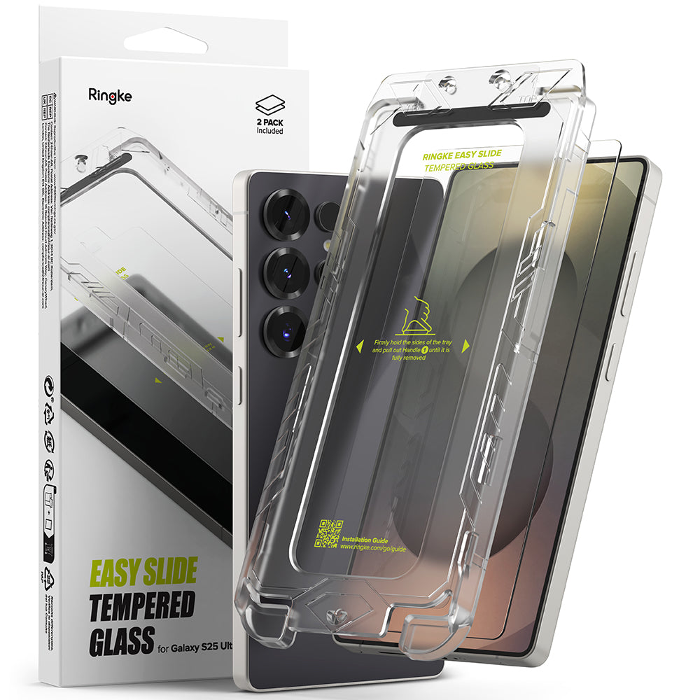 Film de protection d'écran Ringke Easy Slide pour Samsung Galaxy S25 Ultra S938, Verre Trempé, Full Glue, Lot de 2 pièces